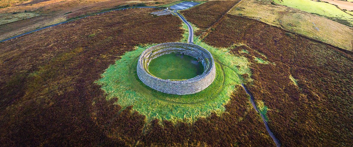 The Iron Age the Grianan of Aileach hillfort commands an impressive hilltop stance. 